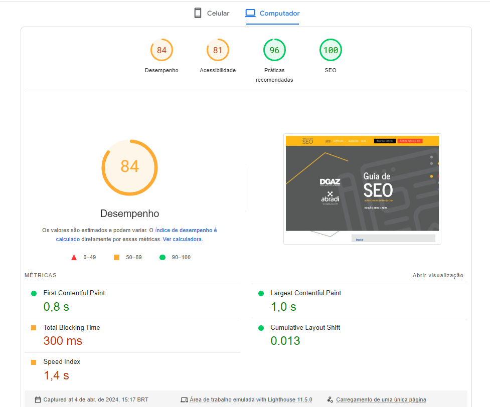 Print pagespeed guia de SEO